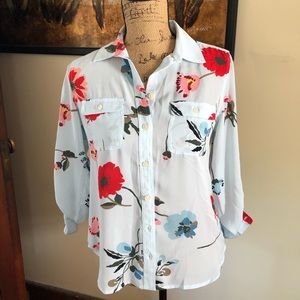 Loft Floral Button Up Long Sleeve Blouse, SP,